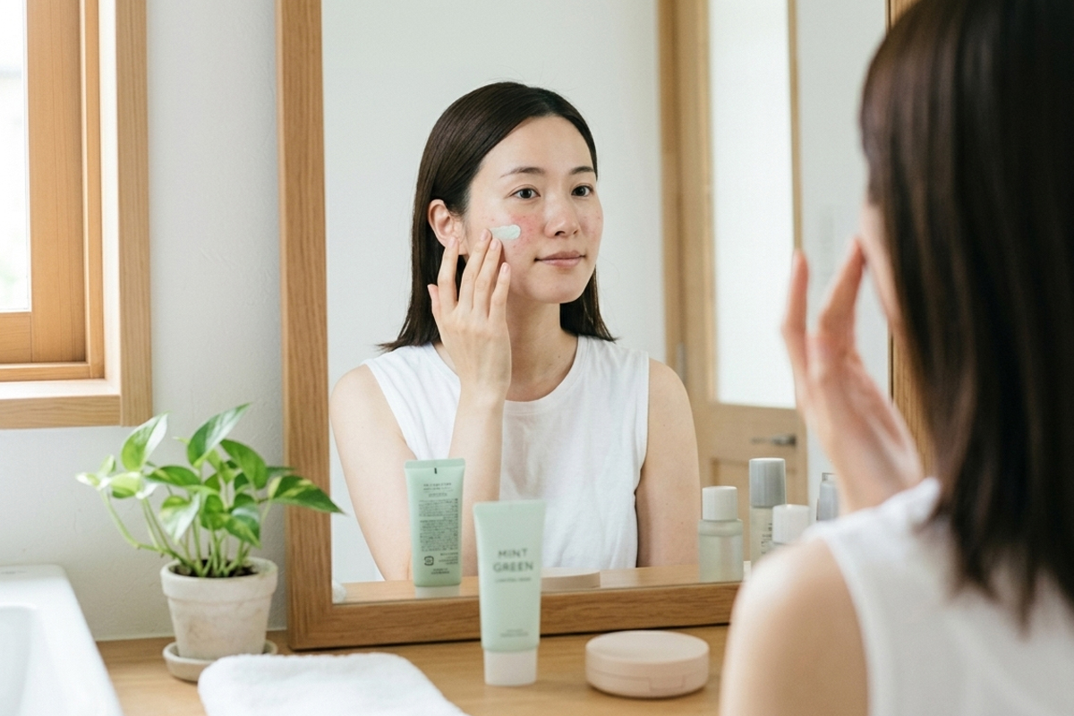 肌の赤みは、スキンケアや日常生活の見直し、美容クリニックでの治療で改善を目指せますが、変化を感じるまでには少し時間がかかります。そのため、赤みが気になるときに活用できるメイク方法や整え方を知っておくと安心です。
ここでは、部分的な赤みをカバーする方法と、顔全体の赤みを自然に目立ちにくくする方法をご紹介していきます。