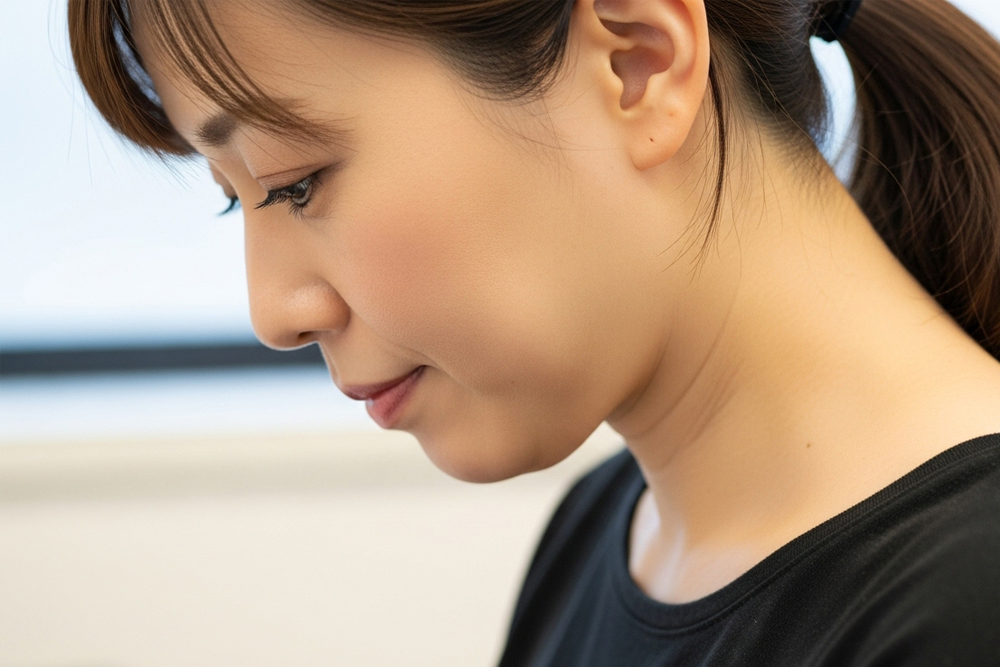 顎下の脂肪・たるみが原因？首が詰まって見える構造的な要因