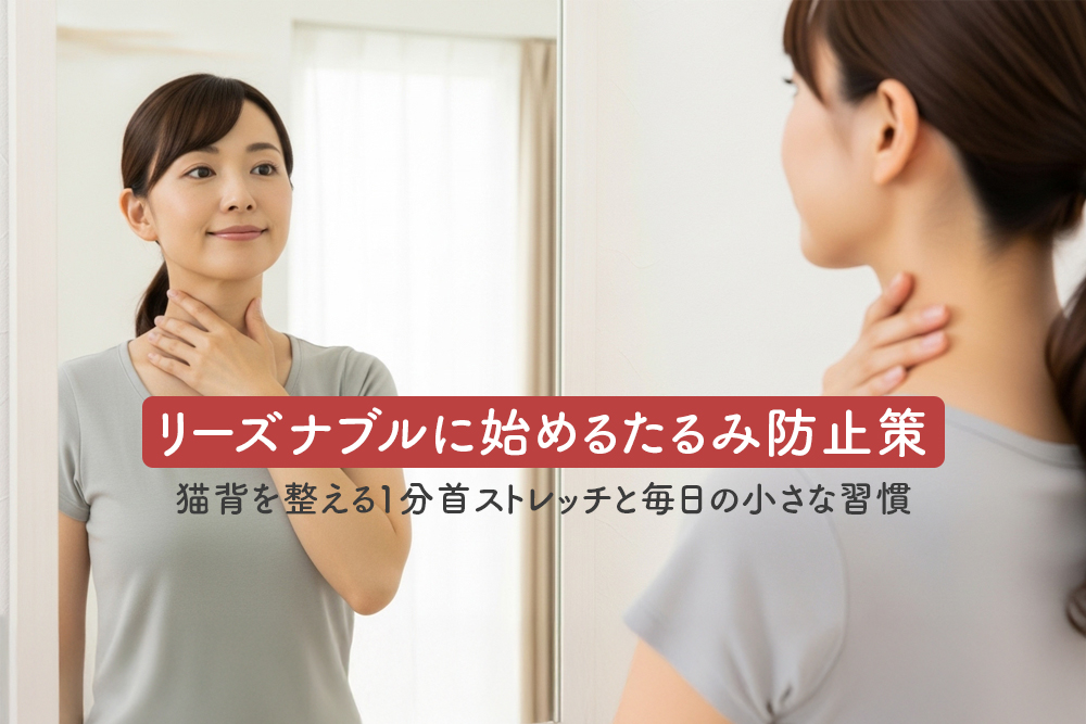 リーズナブルに始めるたるみ防止策｜猫背を整える1分首ストレッチと毎日の小さな習慣