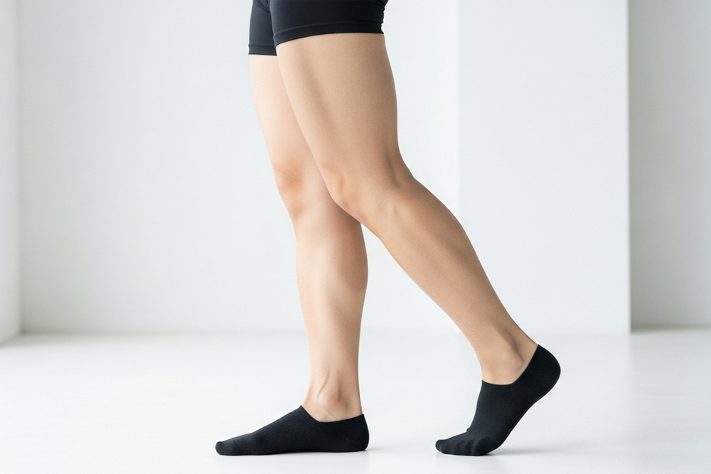 ふくらはぎ痩せを意識して脚を伸ばす女性の足元のイメージ写真