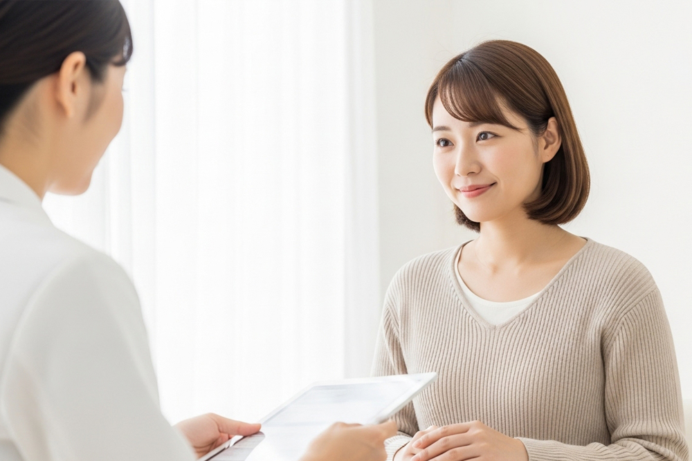 カウンセリングで医師やスタッフの説明を受ける女性のイメージ写真
