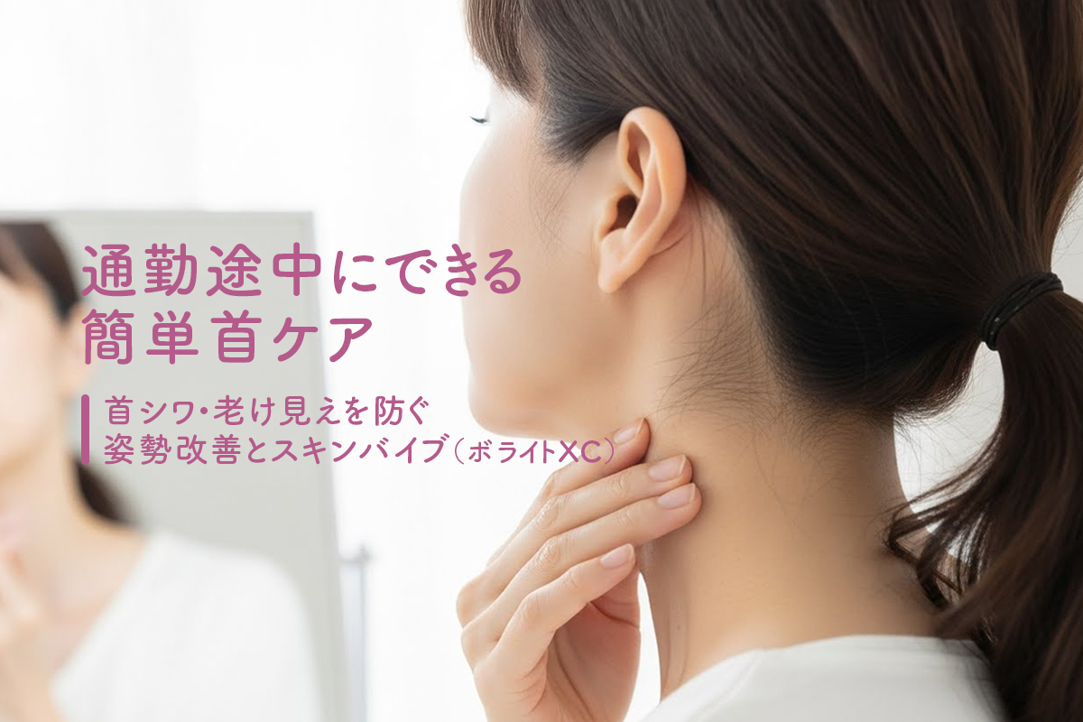通勤途中にできる簡単首ケア｜首シワ・老け見えを防ぐ姿勢改善とスキンバイブ（ボライトXC）